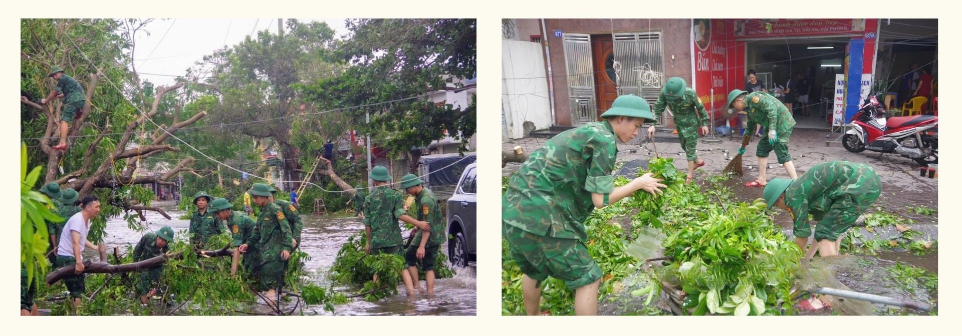 Bộđội Biên phòng Hải Phòng giúp người dân khắc phục hậu quả cơn bão số 3.