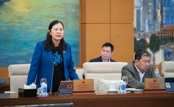 Bà Lê Thị Nga, Phó chủ nhiệm thường trực Ủy ban Dân nguyện và Giám sát của Quốc hội phát biểu chiều 10/3. Ảnh: Trung tâm báo chí Quốc hội
