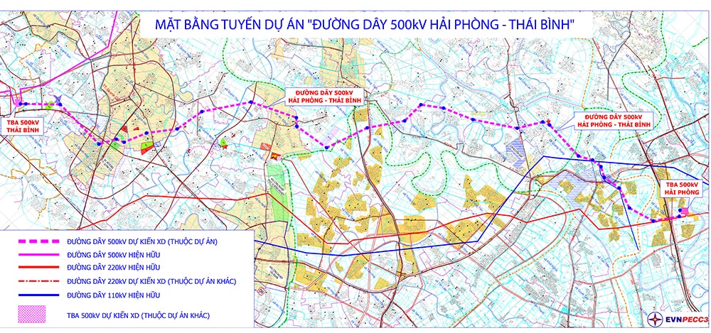 Mặt bằng tuyến Dự án đường dây 500kV Hải Phòng - Thái Bình (ảnh cơ sở cung cấp)