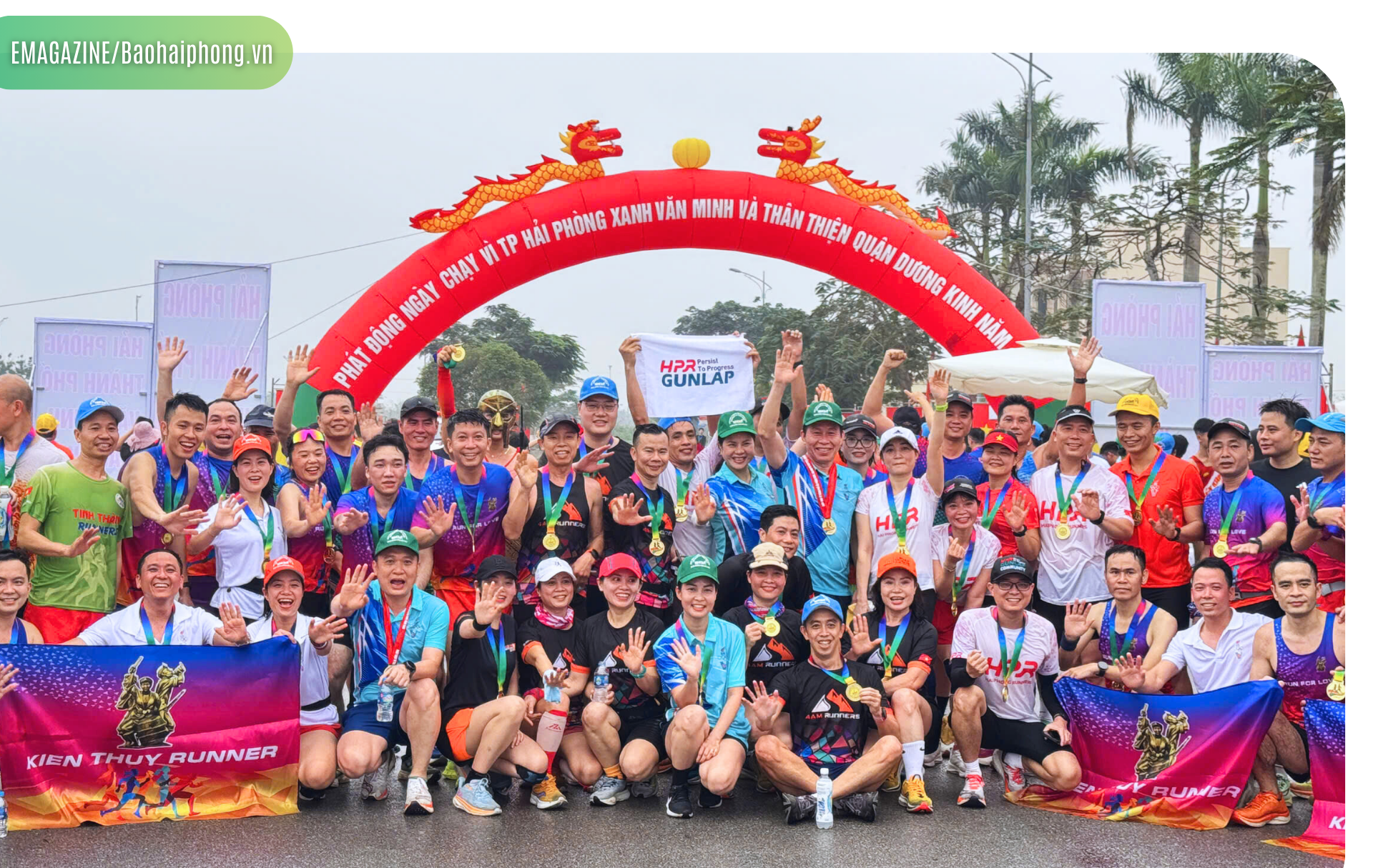 Đồng chí Lê Tiến Châu, Ủy viên Trung ương Đảng, Bí thư Thành ủy, Trưởng Đoàn đại biểu Quốc hội Hải Phòng cùng các vận động viên tham gia Ngày chạy vì thành phố Hải Phòng xanh, văn minh và thân thiện năm 2025 tại quận Dương Kinh.