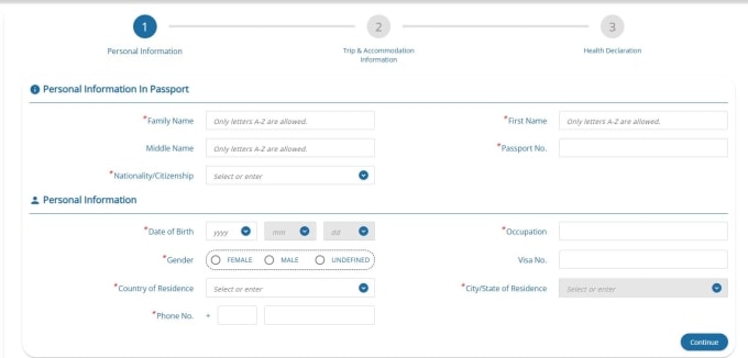 Du khách sau khi vào website đăng ký, click vào phần Arrival Card để điền thông tin. Nếu thông tin gửi đi và phát hiện sai sót, du khách có thể vào lại trang web, click vào phần Update arrival card để sửa lại thông tin. Ảnh chụp màn hình website