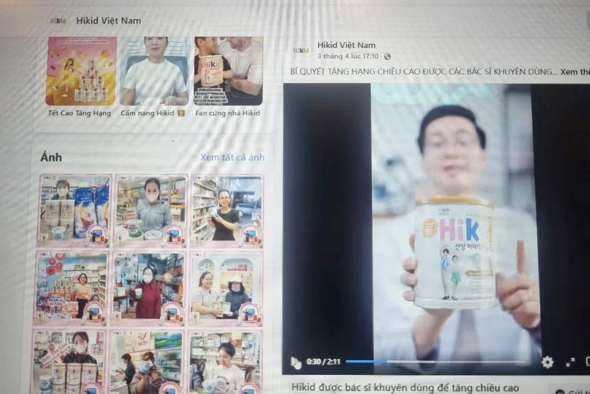 Fanpage “Hikid Vietnam” sử dụng hình ảnh bác sĩ để khuyên dùng sản phẩm sữa Hikid. (Ảnh chụp màn hình)
