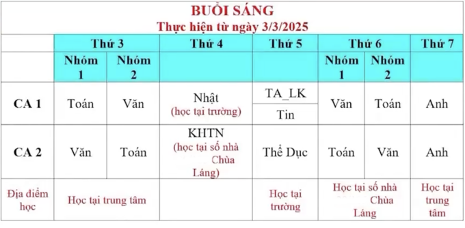 Lịch học tại trung tâm. Ảnh chụp màn hình từ phóng sự VTV