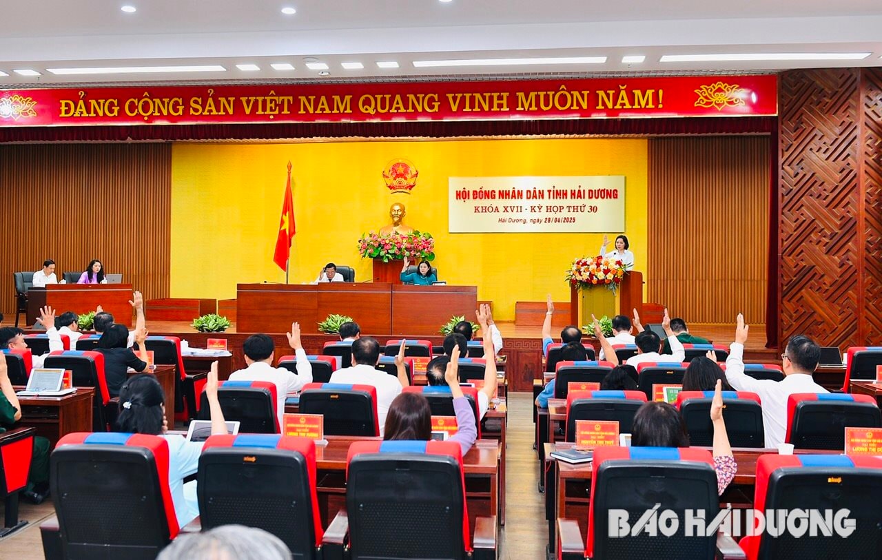 Các đại biểu HĐND tỉnh biểu quyết thông qua chủ trương sắp xếp đơn vị hành chính cấp tỉnh, cấp xã