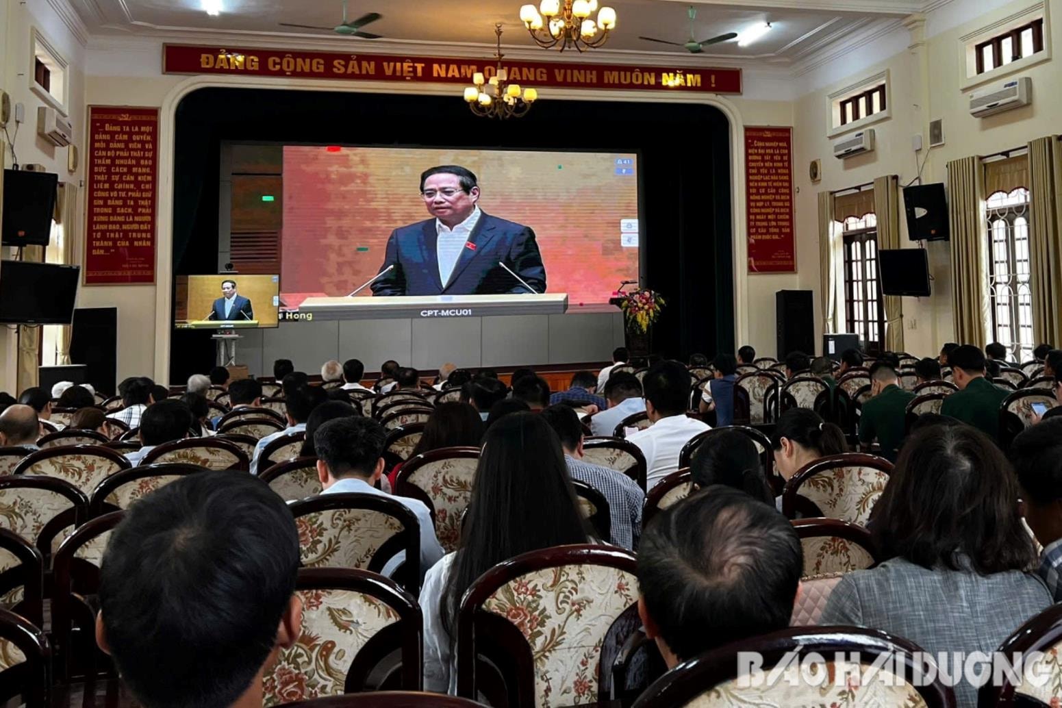Quang cảnh hội nghị tại điểm cầu huyện Gia Lộc