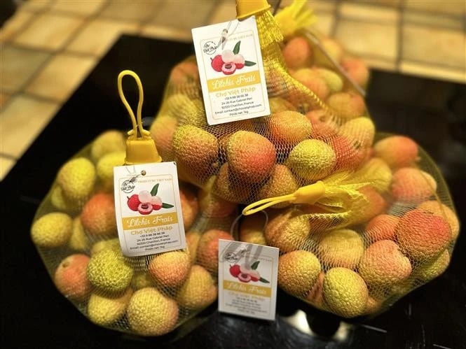 Hai Duong lychees are sold at a supermarket in Paris. (Photo: VNA)