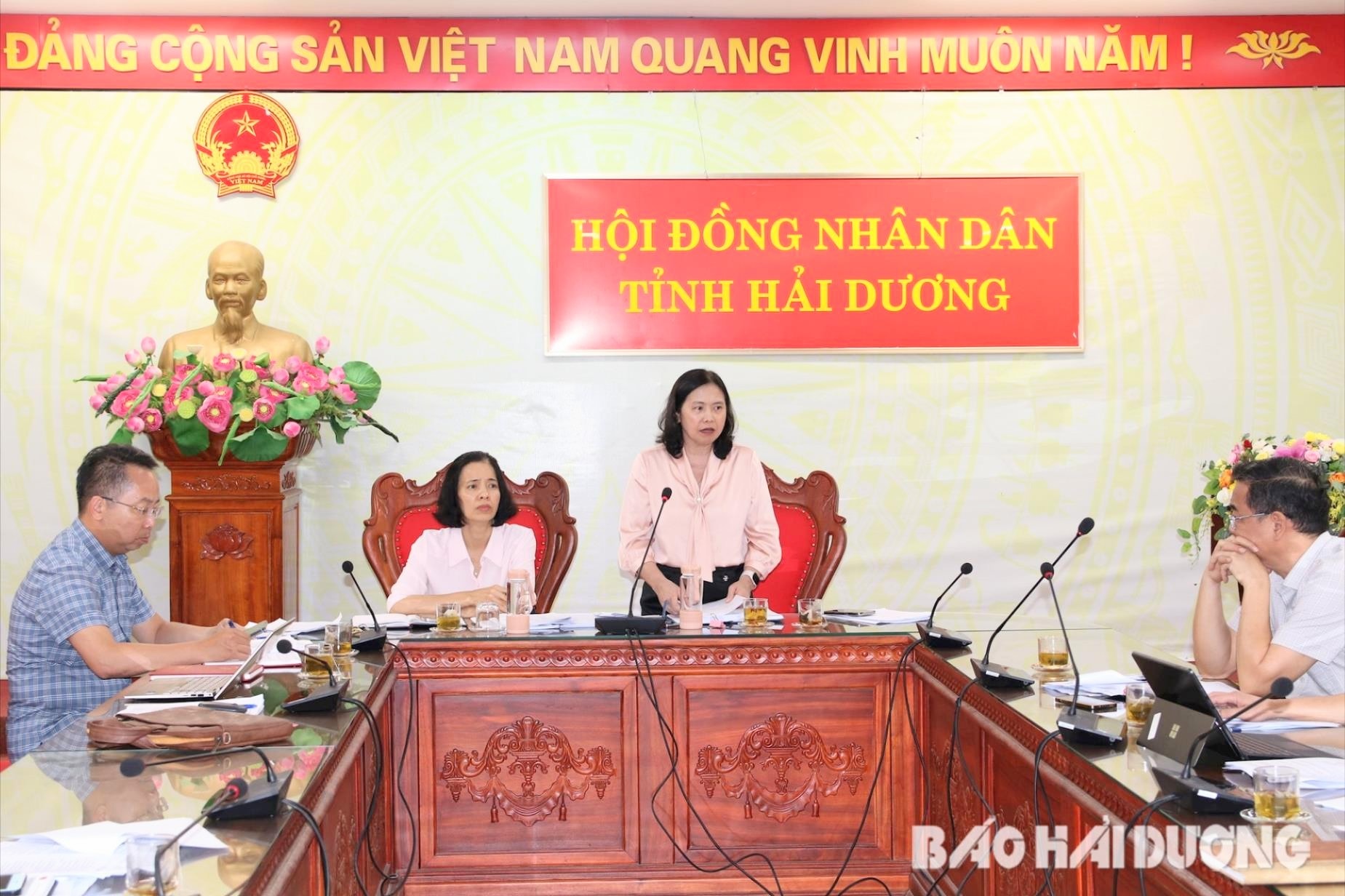 Đồng chí Nguyễn Thị Ngọc Bích, Ủy viên Ban Thường vụ Tỉnh ủy, Phó Chủ tịch Thường trực HĐND tỉnh Hải Dương dự và phát biểu tại buổi làm việc