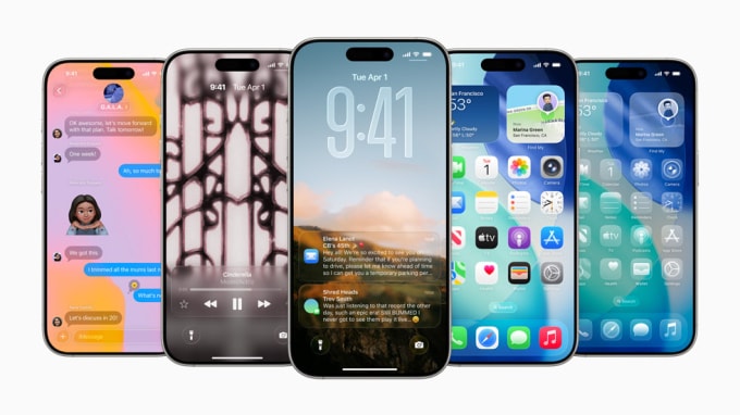 Giao diện iOS 26 với các nút điều khiển trong suốt. Ảnh: Apple