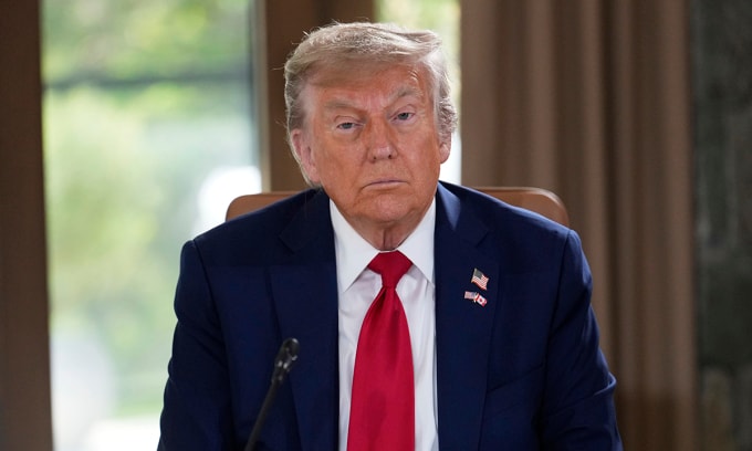 Tổng thống Mỹ Donald Trump tại Kananaskis, Canada ngày 16/6. Ảnh: AP