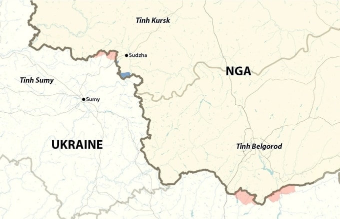 Vị trí tỉnh Sumy của Ukraine và tỉnh Kursk của Nga. Đồ họa: RYV