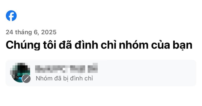 Thông báo gửi đến quản trị viên một nhóm Facebook ngày 24/6. Ảnh chụp màn hình