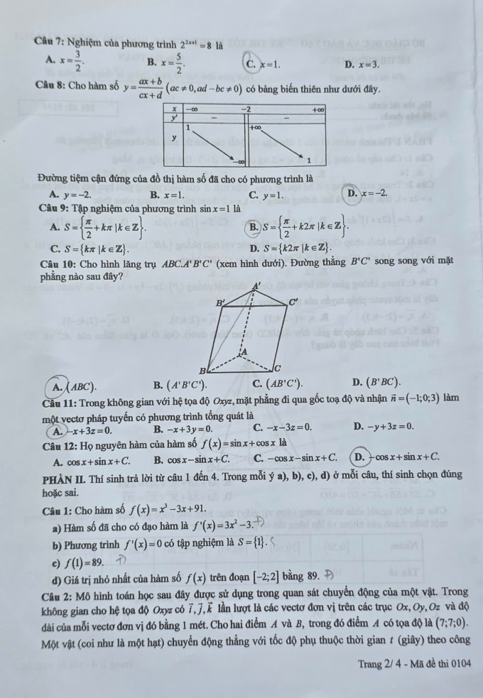 Đề Toán thi tốt nghiệp THPT 2025, mã đề 0103, 0104 - 5