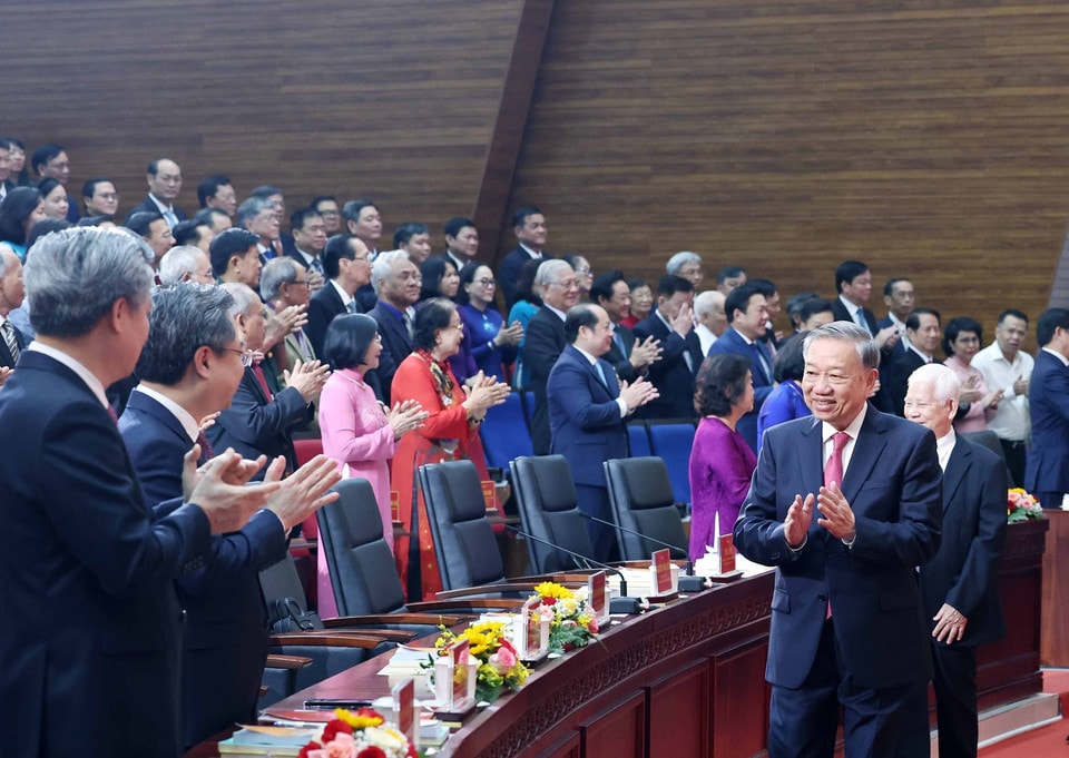 Party General Secretary To Lam attends the ceremony announcing the resolution on administrative unit merger in Ho Chi Minh City. (Photo: VNA)