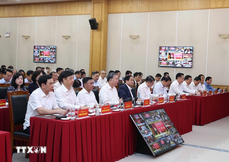 Tổng Bí thư Tô Lâm, Trưởng Ban Chỉ đạo Trung ương và các đại biểu tham dự hội nghị. (Ảnh: Thống Nhất/TTXVN)
