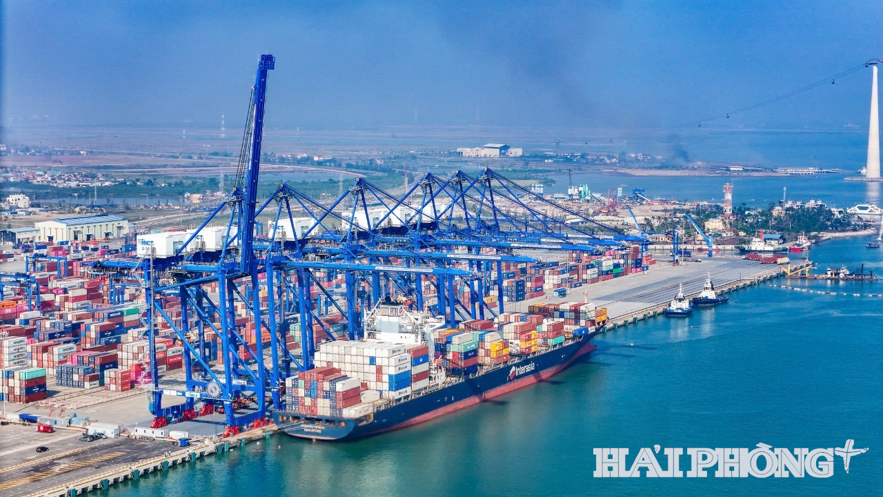 Xếp dỡ hàng hoá tại Cảng container Quốc tế Tân Cảng Hải Phòng (TC-HICT). Ảnh: LÊ DŨNG