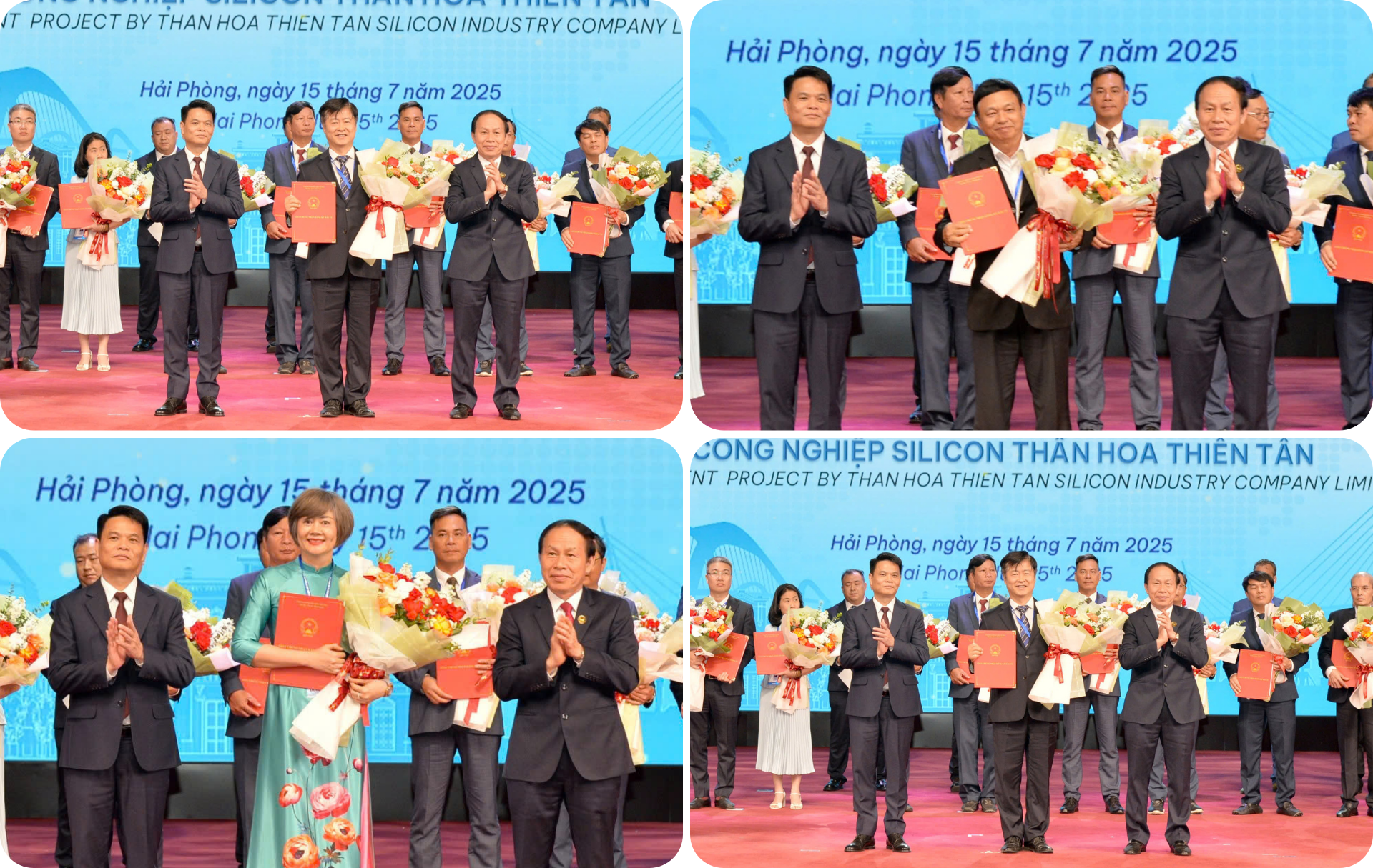 Lãnh đạo thành phố trao chứng nhận đầu tư cho các doanhnghiệp.