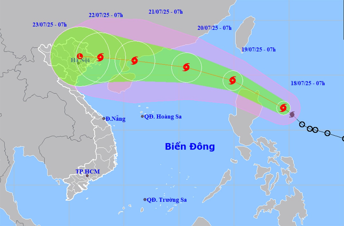 Bản đồ dự báo quỹ đạo và cường độ bão Wipha. (Nguồn: NCHMF)