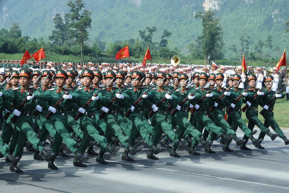 Officers representing the three military services during the rehearsal. (Photo: VNA)