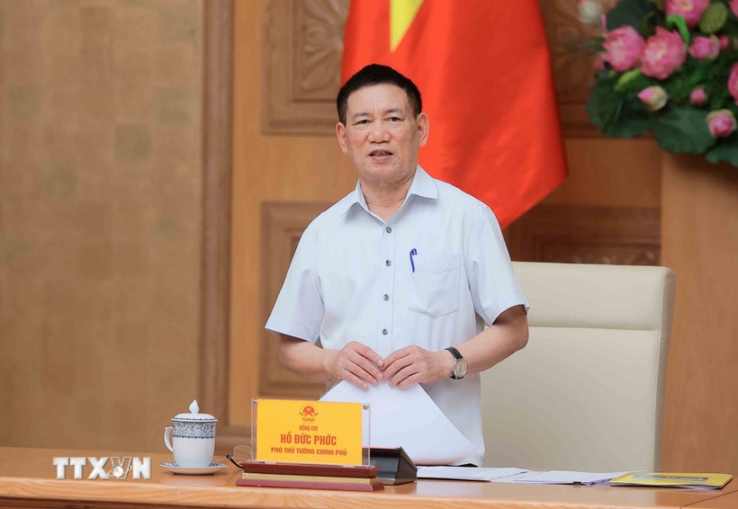Chiều 7/8/2025, tại trụ sở Chính phủ, Phó Thủ tướng Hồ Đức Phớc chủ trì họp Hội đồng tư vấn chính sách tiền tệ quốc gia quý 2. (Ảnh: An Đăng/TTXVN)