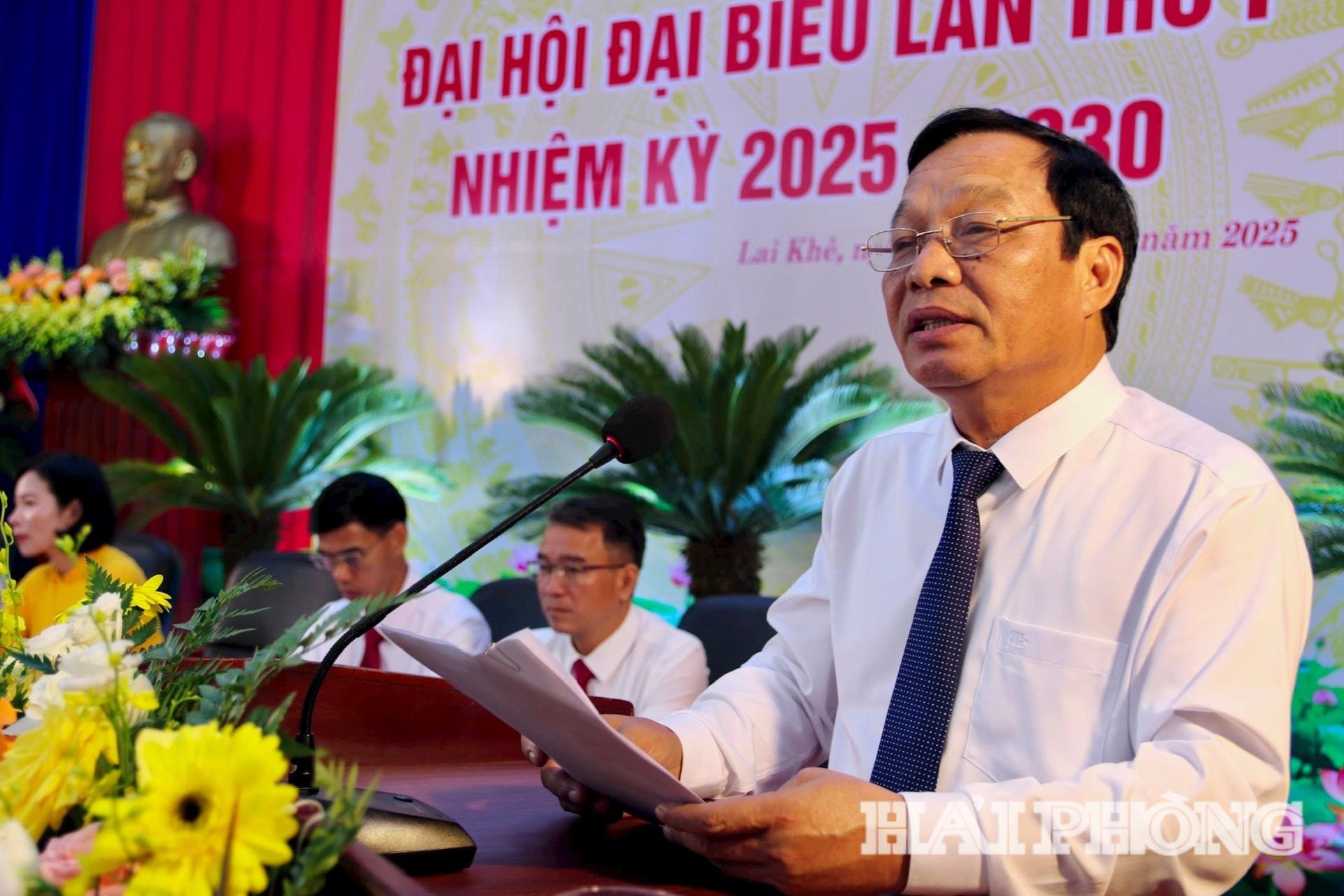 Đồng chí Lê Văn Hiệu, Phó Bí thư Thành uỷ, Chủ tịch HĐND thành phố Hải Phòng phát biểu chỉ đạo Đại hội Đảng bộ xã Lai Khê lần thứ I, nhiệm Kỳ 2025 - 2030