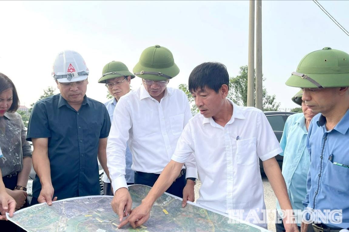 Đồng chí Lê Anh Quân, Phó hủ tịch Thường trực UBND thành phố khảo sát tại hiện trường
