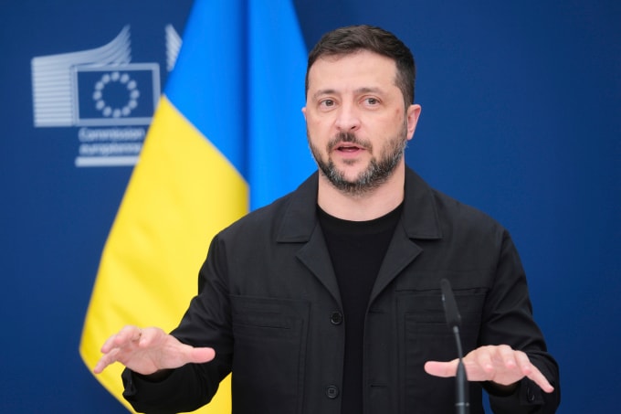 Tổng thống Ukraine Volodymyr Zelensky tại Brussels, Bỉ, ngày 17/8. Ảnh: AP