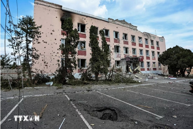 Cảnh đổ nát trong xung đột giữa Nga và Ukraine tại thị trấn Sudzha, vùng Kursk ngày 16/8/2024. (Ảnh: Reuters/TTXVN)