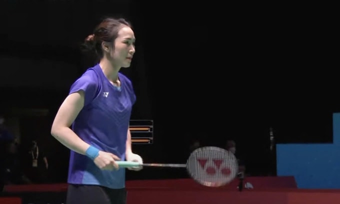 Vũ Thị Trang trong trận đấu Mia Blichfeldt chiều 24/8/2024 tại Olympic Tokyo, Nhật Bản. Ảnh: chụp màn hình