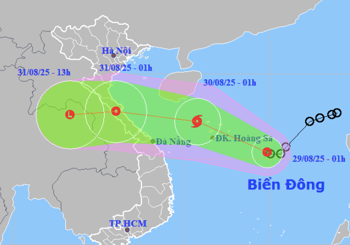 Dự báo hướng đi và vùng ảnh hưởng của áp thấp nhiệt đới. Ảnh: NCHMF