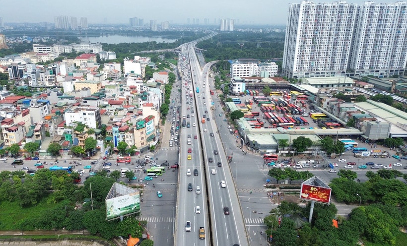 Nút giao Giải Phóng với đường Vành đai 3 trên cao thông thoáng trong chiều ngày 2/9. (Ảnh: Khánh Hùng/Vietnam+)