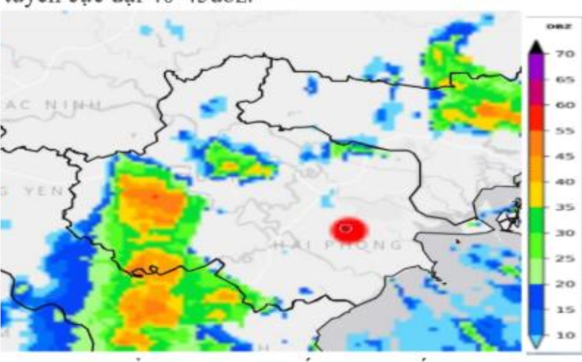 Ảnh radar thời tiết thành phố Hải Phòng (Nguồn: Trung tâm Mạng lưới Khí tượng thủy Quốc gia, http://hymetnet.gov.vn)