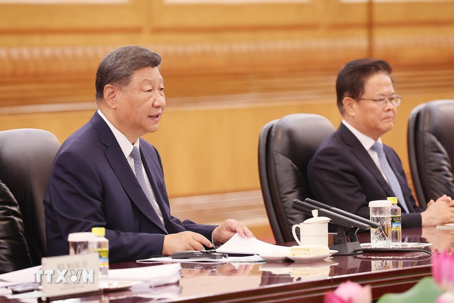 Tổng Bí thư, Chủ tịch nước Trung Quốc Tập Cận Bình phát biểu. (Ảnh: Lâm Khánh/TTXVN) ttxvn-0409-chu-tich-nuoc-hoi-dam-tong-bi-thu-trung-quoc-9.jpg