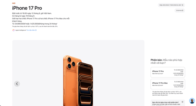 Website Apple Store của Việt Nam cũng đã cập nhật bảng giá các sản phẩm iPhone 17. (Ảnh chụp màn hình) screenshot-2025-09-10-at-032201.png