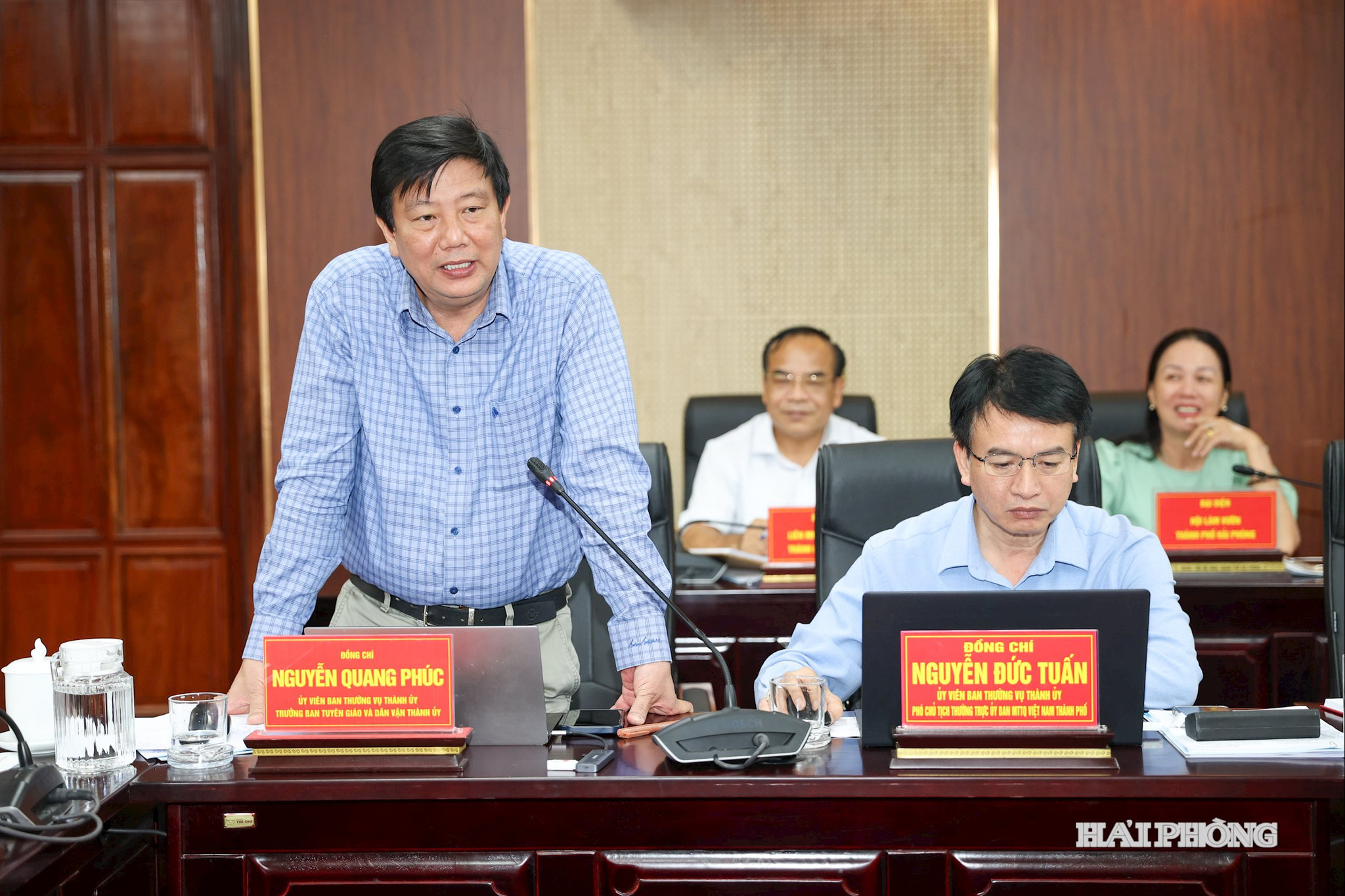 Đồng chí Nguyễn Quang Phúc, Uỷ viên Ban Thường vụ Thành uỷ, Trưởng Ban Tuyên giáo và Dân vận Thành uỷ phát biểu