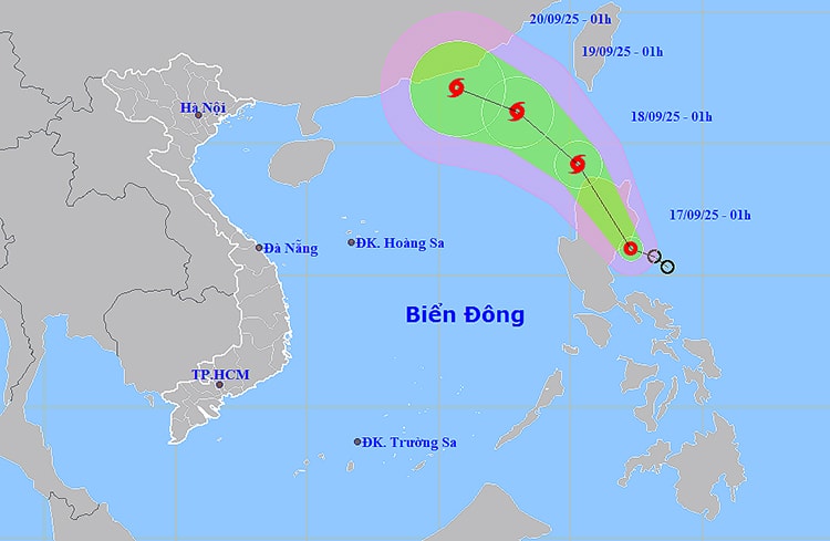 Vị trí và đường đi của áp thấp nhiệt đới. Ảnh: thoitietvietnam