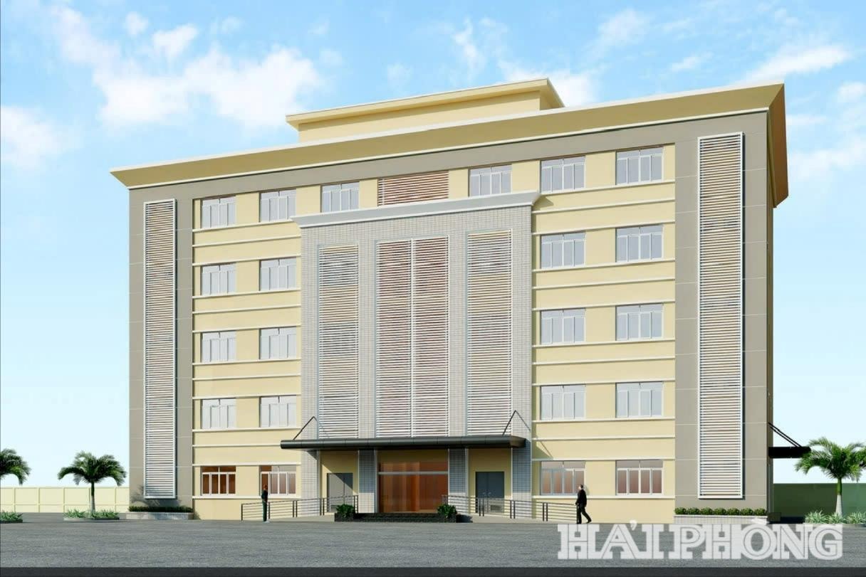 Perspectivă generală asupra proiectului de construcție a Departamentului de Urgență, Terapie Intensivă și Antitoxic cu 5 etaje al Spitalului General Districtual Vinh Bao.