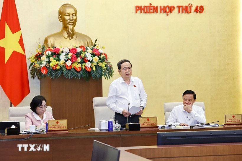 Chủ tịch Quốc hội Trần Thanh Mẫn phát biểu bế mạc Phiên họp. (Ảnh: Doãn Tấn/TTXVN)