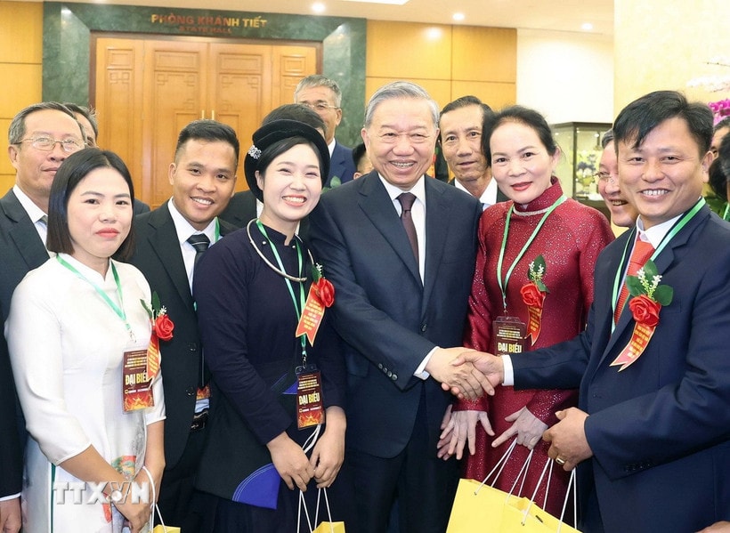 Tổng Bí thư Tô Lâm và các đại biểu. (Ảnh: Thống Nhất/TTXVN)