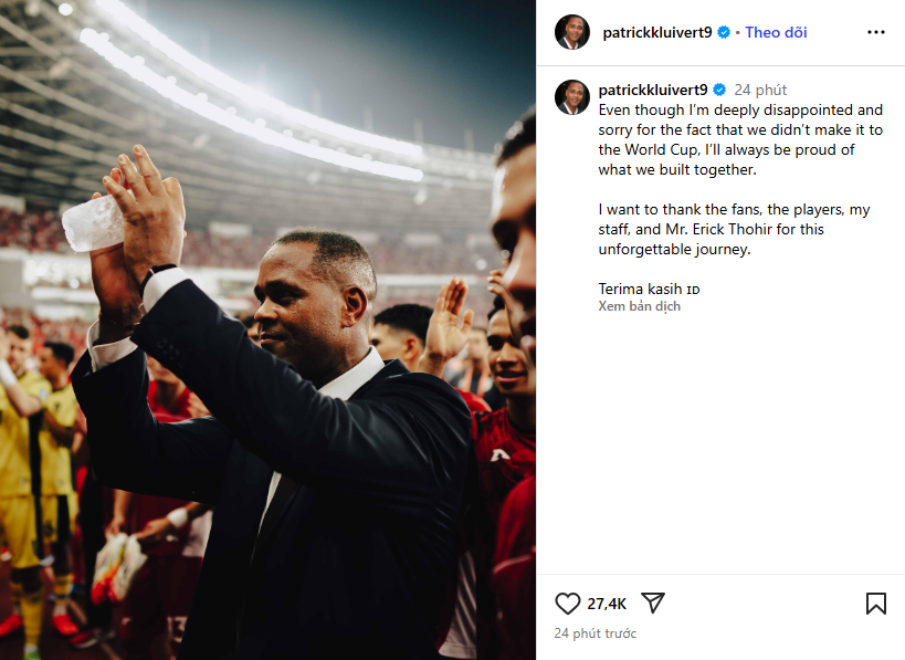 Patrick Kluivert lên tiếng sau khi chia tay ĐT Indonesia: 'Tôi thất vọng, nhưng tự hào...' - Ảnh 1.