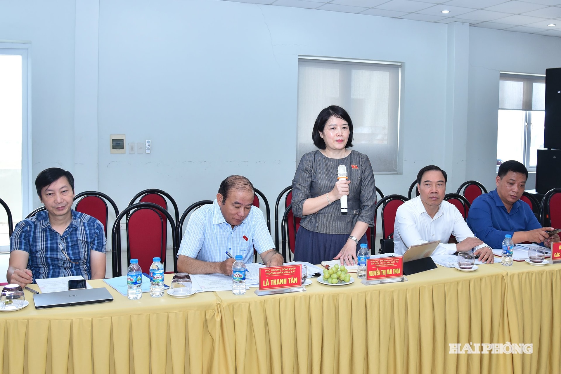 Đồng chí Nguyễn Thị Mai Thoa, Ủy viên Ủy ban Văn hóa và Xã hội của Quốc hội; đại biểu Quốc hội thành phố Hải Phòng phát biểu tại cuộc khảo sát.