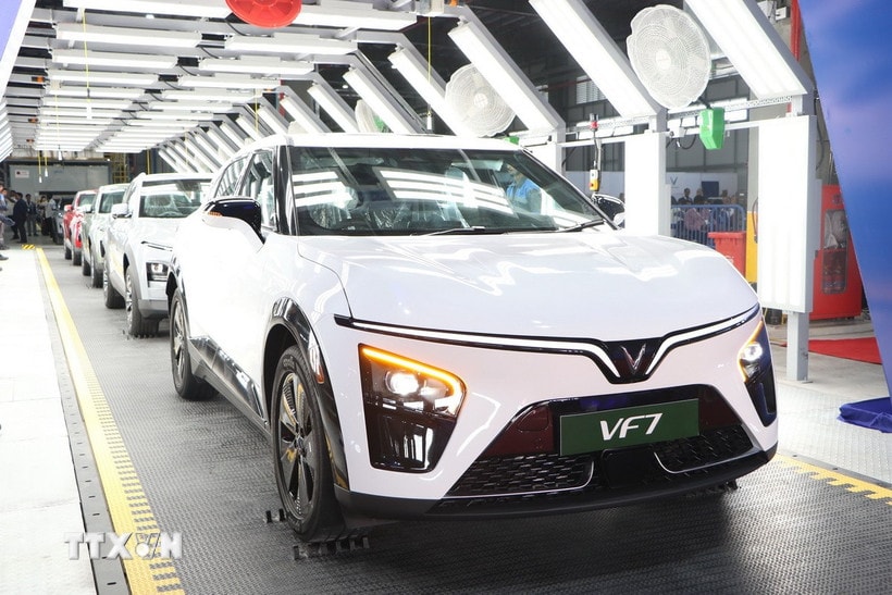 Các mẫu ôtô EV được sản xuất tại nhà máy VinFast Ấn Độ. (Ảnh: Quang Trung/TTXVN)
