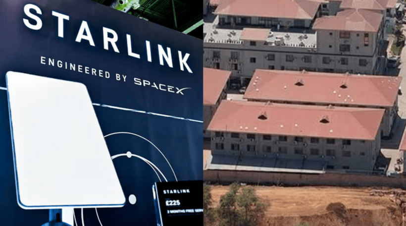 Các ăng-ten Starlink màu trắng trên mái một tòa nhà trong khu phức hợp Tai Chang ở Myawaddy, Myanmar. (Ảnh: Getty Images và Global Alms)