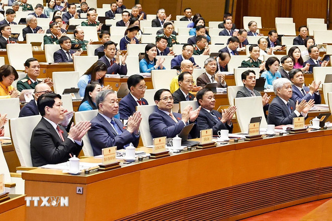 Tổng Bí thư Tô Lâm cùng các đồng chí lãnh đạo Đảng, Nhà nước và đại biểu dự phiên khai mạc. (Ảnh: Doãn Tấn/ TTXVN) ttxvn-2010-khai-mac-quoc-hoi-1.jpg