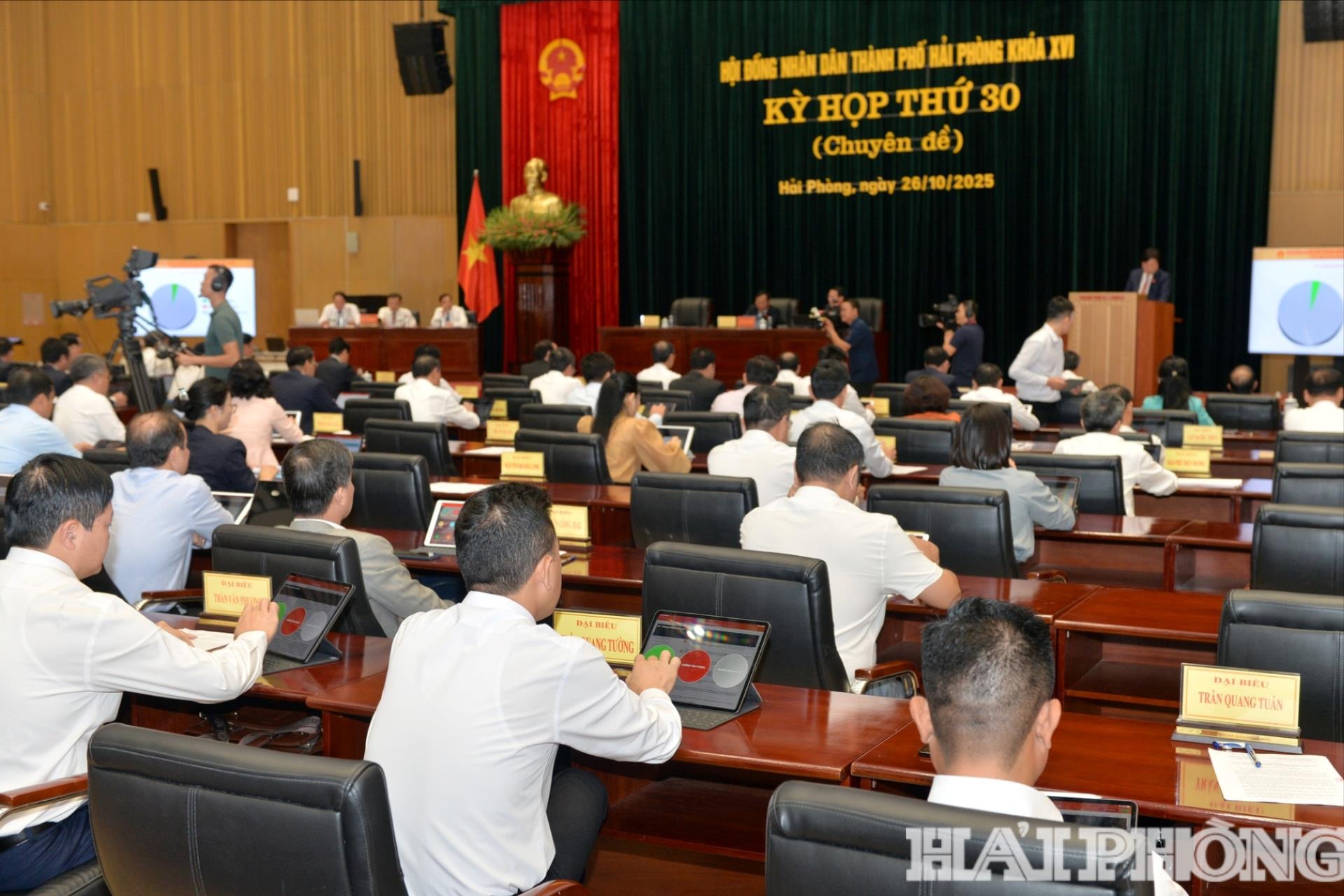 Các đại biểu nhấn nút thông qua chương trình kỳ họp