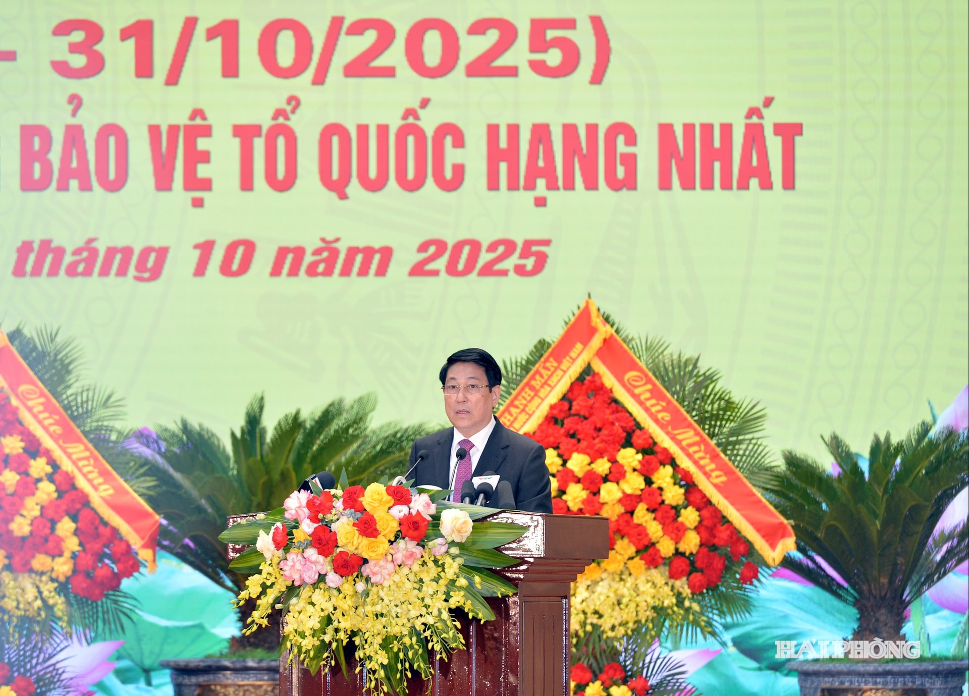 Đồng chí Lương Cường, Ủy viên Bộ Chính trị, Chủ tịch nước trao phát biểu tại lễ kỷ niệm