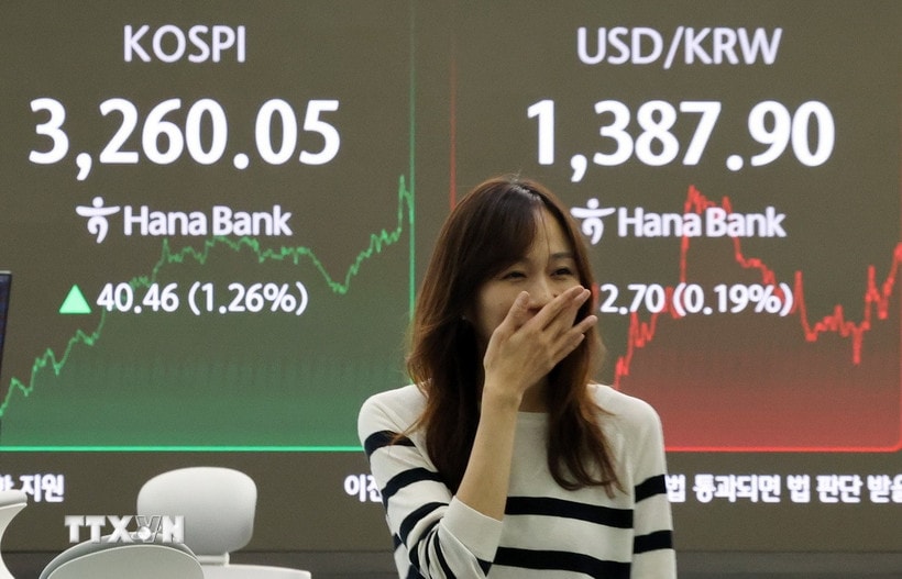 Bảng chỉ số chứng khoán tại Seoul, Hàn Quốc. (Nguồn: Yonhap/TTXVN)