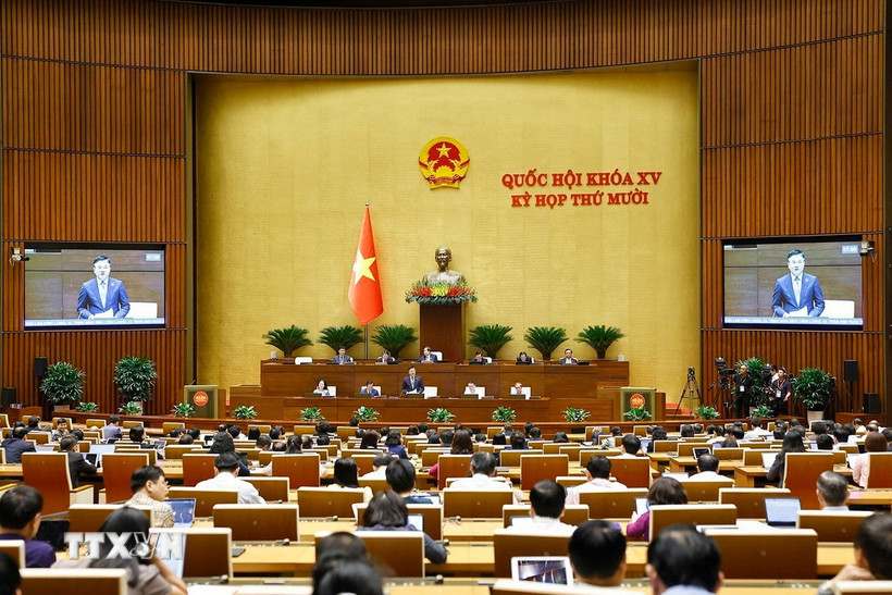 Phó Thủ tướng Chính phủ Lê Thành Long phát biểu giải trình, làm rõ một số vấn đề đại biểu Quốc hội nêu. (Ảnh: Doãn Tấn/TTXVN)