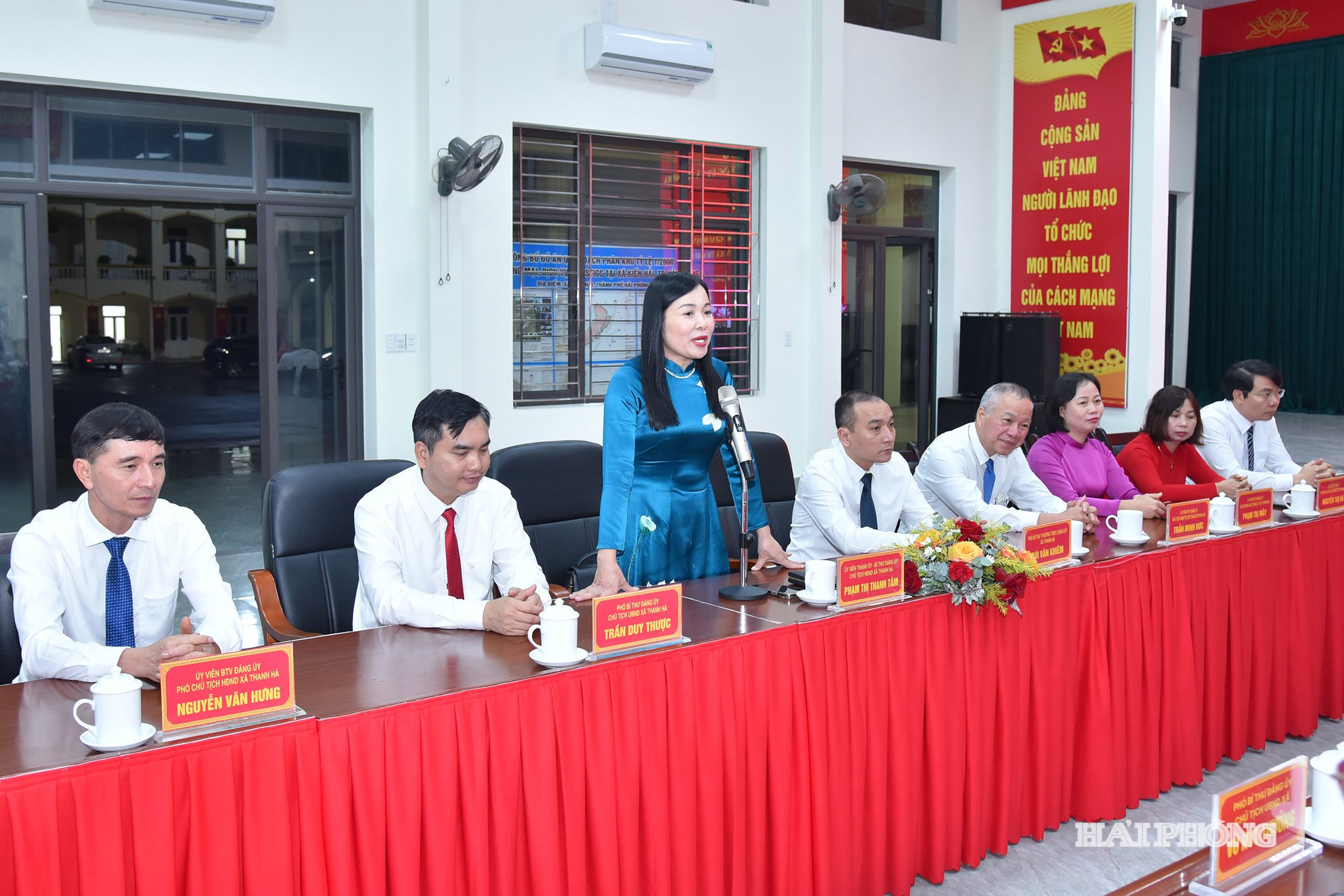 Lãnh đạo xã Thanh Hà phát biểu tại hội nghị.