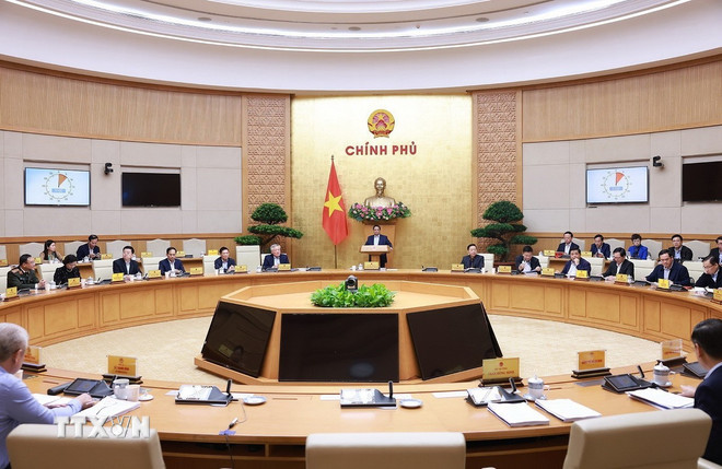 Thủ tướng Phạm Minh Chính chủ trì Phiên họp Chính phủ chuyên đề về Trung tâm Tài chính quốc tế tại Việt Nam. (Ảnh: Dương Giang/TTXVN) ttxvn-0411-thu-tuong-trung-tam-tai-chinh-quoc-te-2.jpg