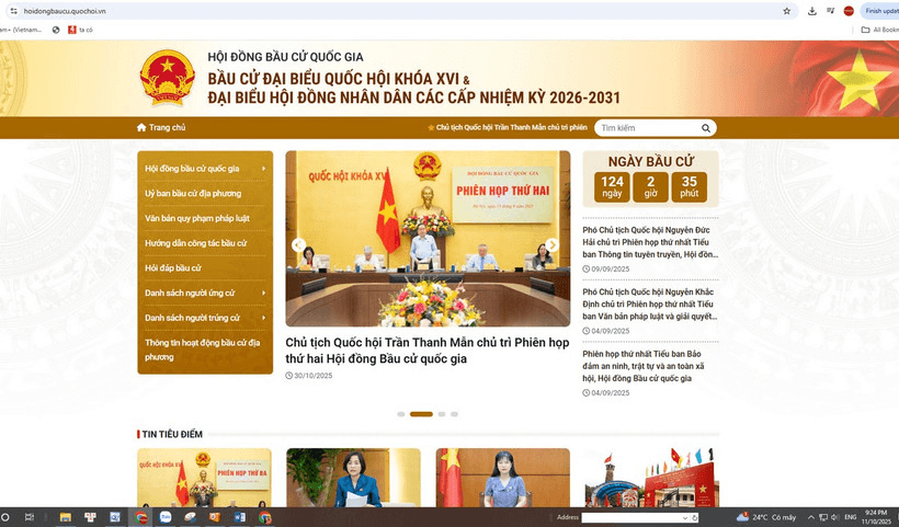 Trang thông tin điện tử bầu cử. (Ảnh chụp màn hình)